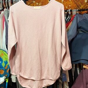 MICHAEL Michael Kors Pink Knit Tunic Sweater Long Sleeve Curved Hem